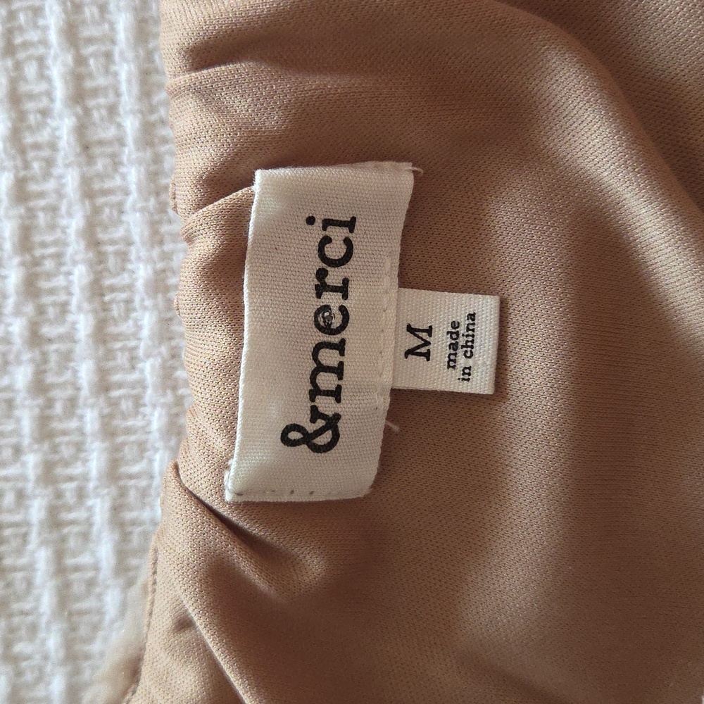 &Merci Elegant Tan Textured Women's Sheer Dress With Slip Under - Picture 3 of 8